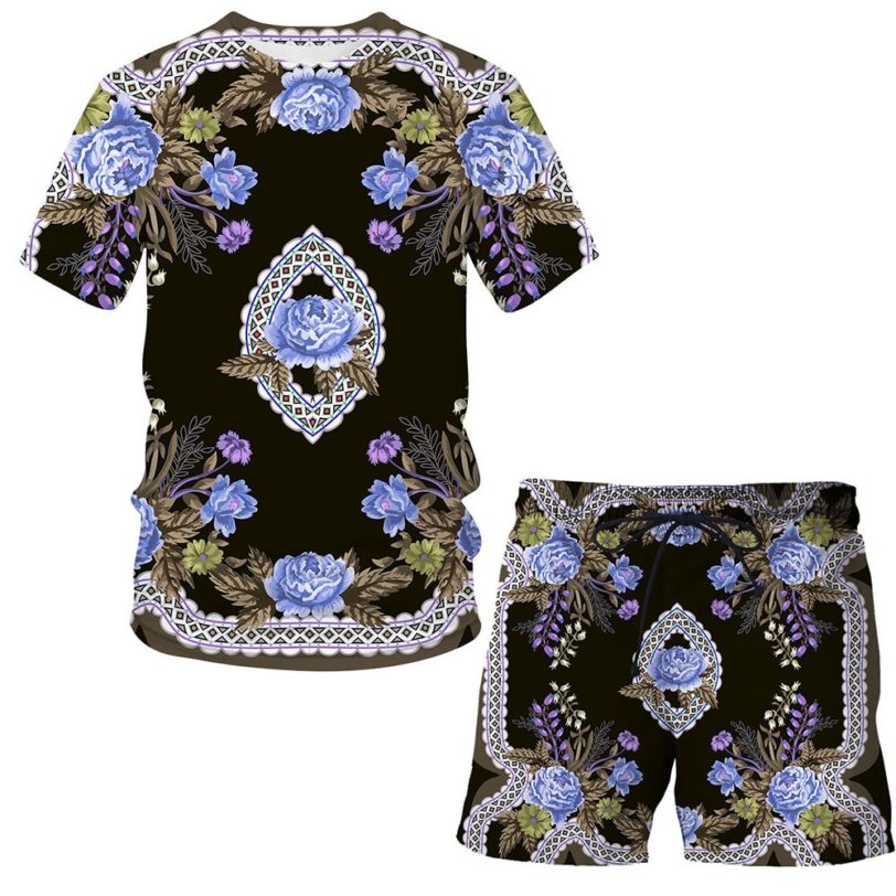 New Summer 2021 Men's Suit Casual Short Sleeve Fun 3d Luxury Printing O-Neck Hip Hop T-Shirt Shorts 2-Piece Set Streetwear Tops