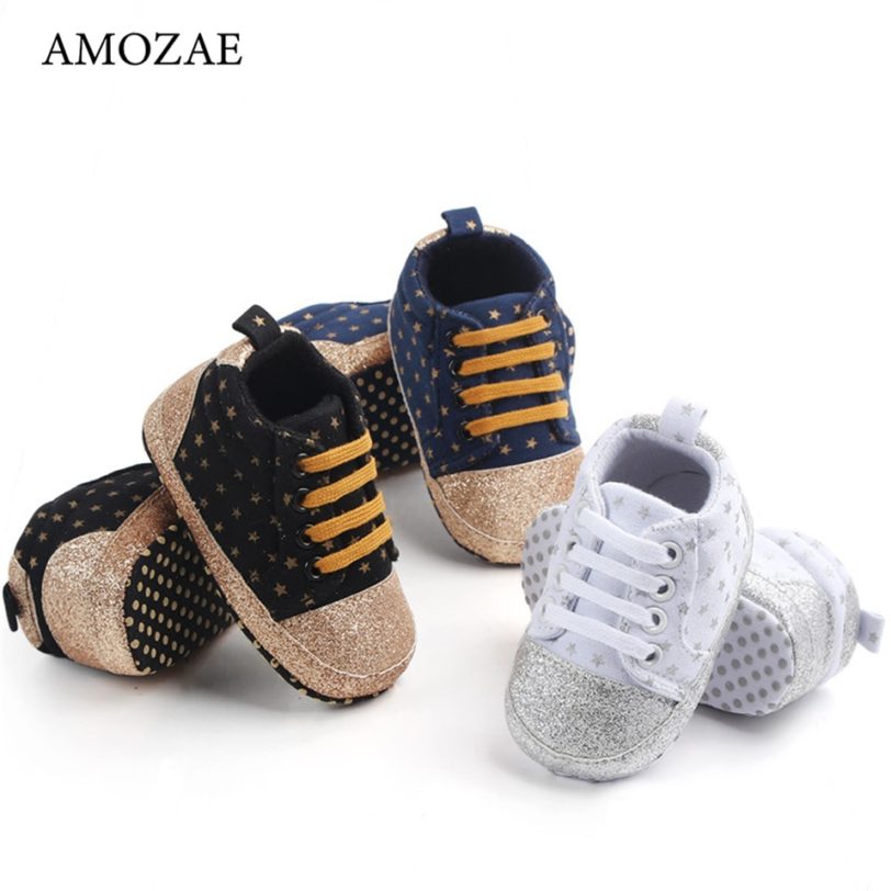 Newborn Baby Shoes For Boy Shining Star Sneakers Toddler Cotton Casual Anti-slip Shoes Infant Sequin Stars Kids Shoes 0-18M