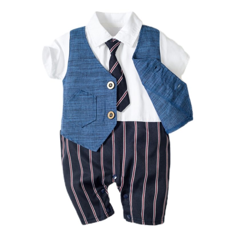 Newborn Boy Tie Clothes Romper Wholesale and Retail Striped Overalls for Baby Clothes Gentleman Jumpsuit 3 6 9 12 18 24 Months