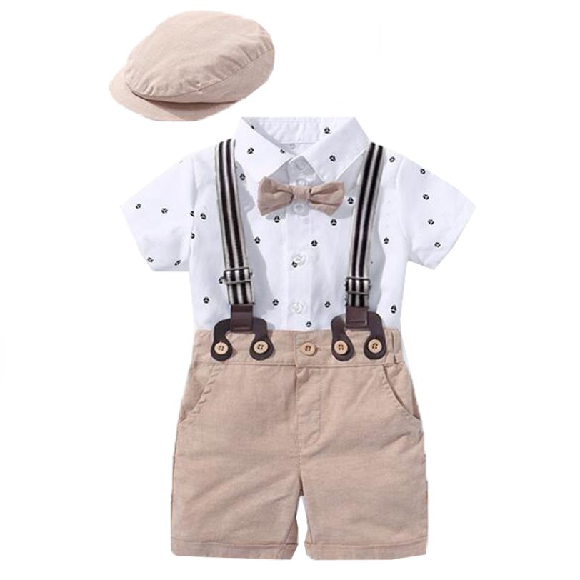 Newborn Boys Gentleman Clothes Outfit Suit Set Baby Tie Bow Hat Sailboat Printed Romper Shorts Belt Infant kid Clothing