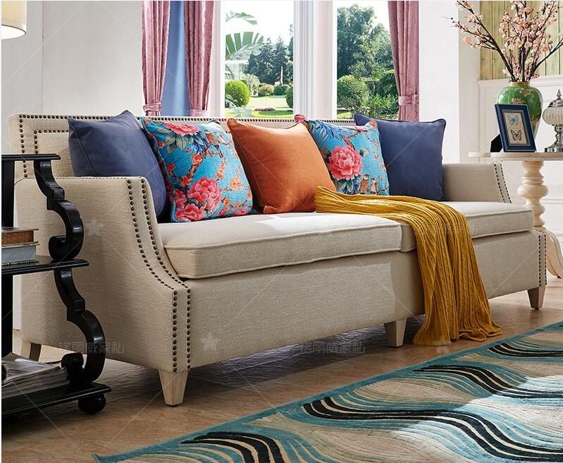 Newest Home Furniture European Style modern Fabric Living Room Sofa sectional hemp linen coth sofa three 1