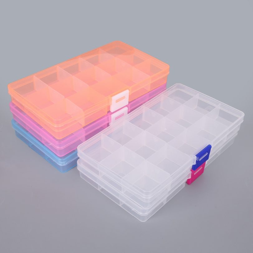 Plastic Storage Boxes 15 Slots Adjustable Packaging Transparent Tool Case Craft Organizer Box Jewelry Accessories