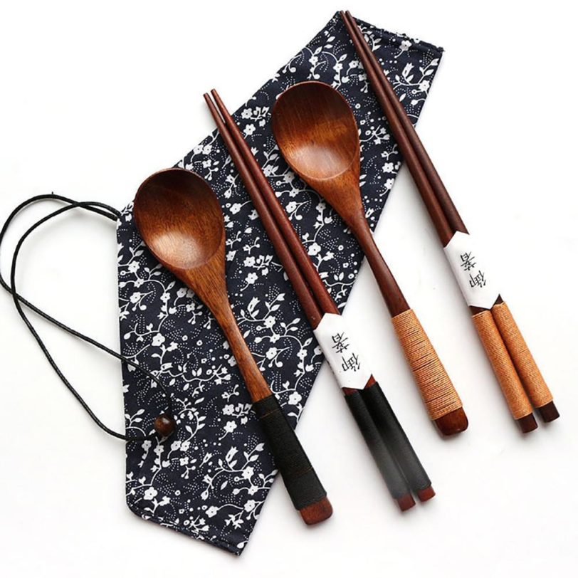 Portable Pratical Wooden Chopsticks Spoon Tableware Set Vintage Travel Cutlery Set Outdoor Travel Camp Picnic Utensils Kid Gift