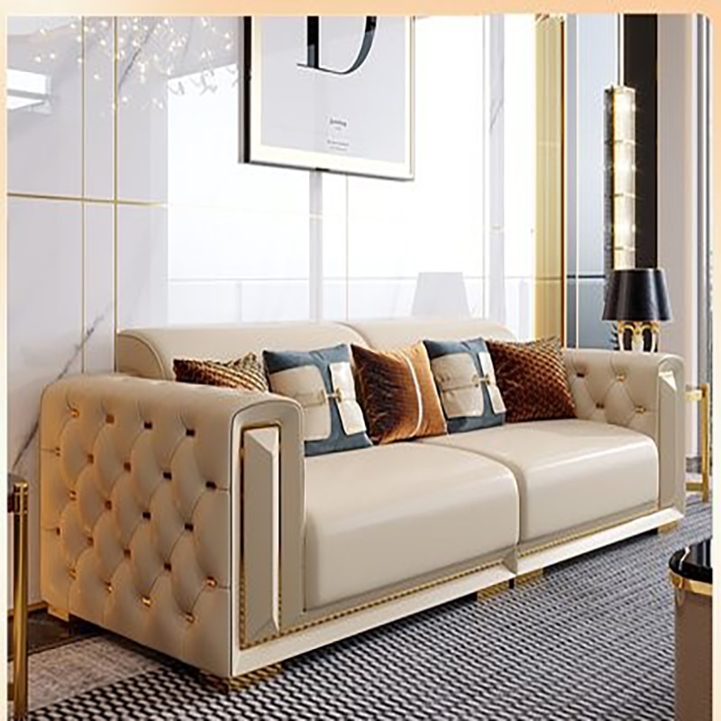 Postmodern leather sofa Italian light luxury frosted leather sofa designer model house villa living room custom 1