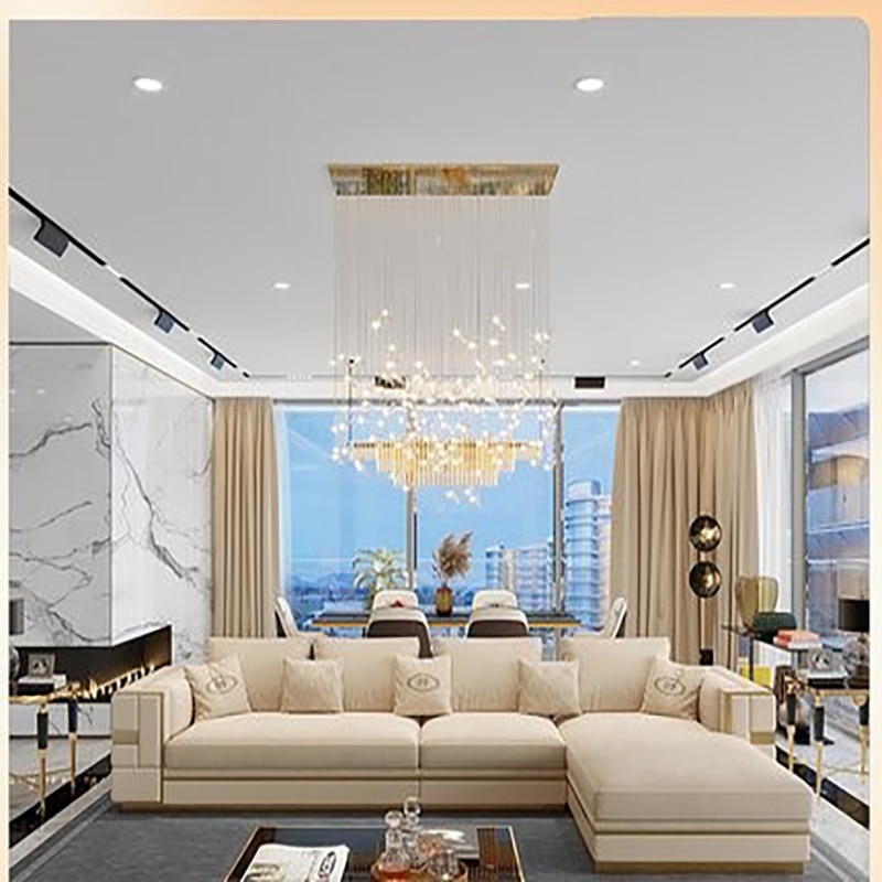Postmodern minimalist light luxury villa leather sofa combination Italian high end luxury Hong Kong style living 1