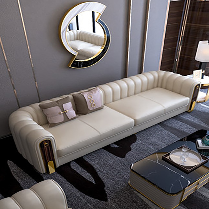 Postmodern minimalist light luxury villa leather sofa top layer cowhide combination European and American style Hong