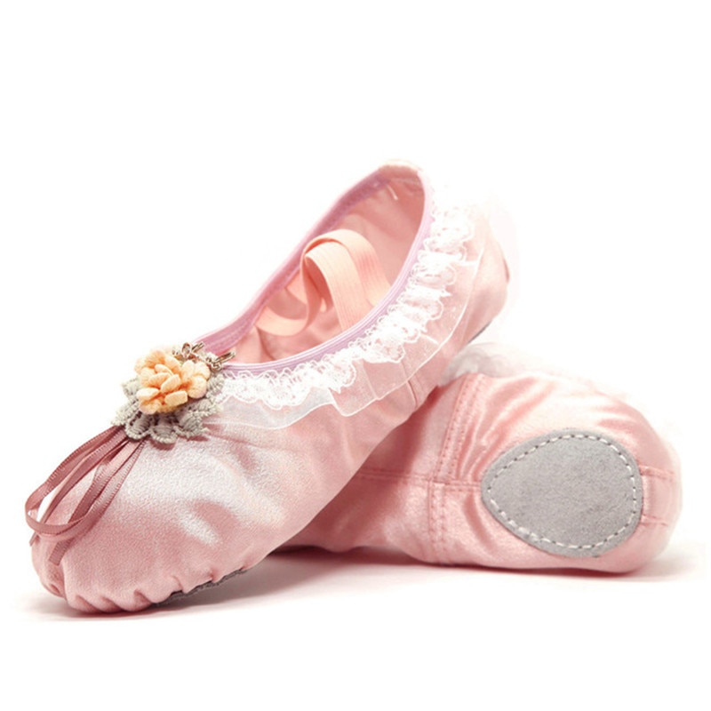 Professional Satin Ballet Dance Shoes Flower Girls Children Soft Sole Flats for Dancing