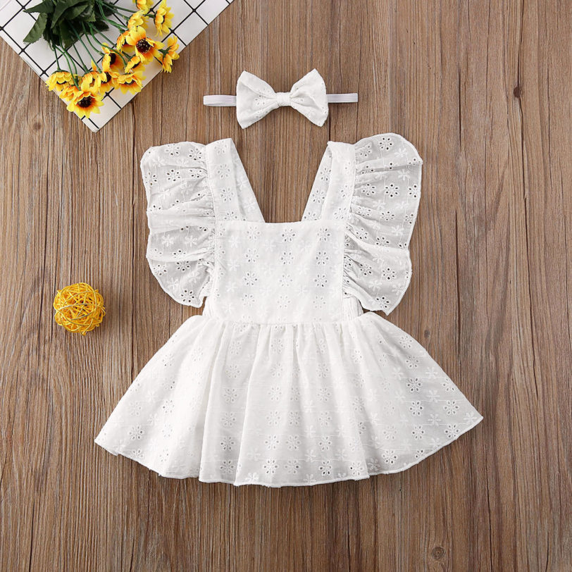 Pudcoco Newborn Baby Girl Clothes Solid Color Sleeveless Flower Ruffle Romper Dress Headband 2Pcs Outfits Cotton Clothes Set