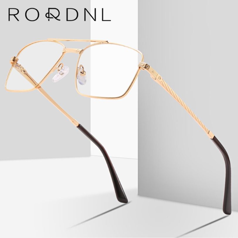 Retro Myopia Prescription Glasses Frame Men Square Optical Eyeglasses Frame Male Double Beam Design Alloy Spectacles Frame Brand