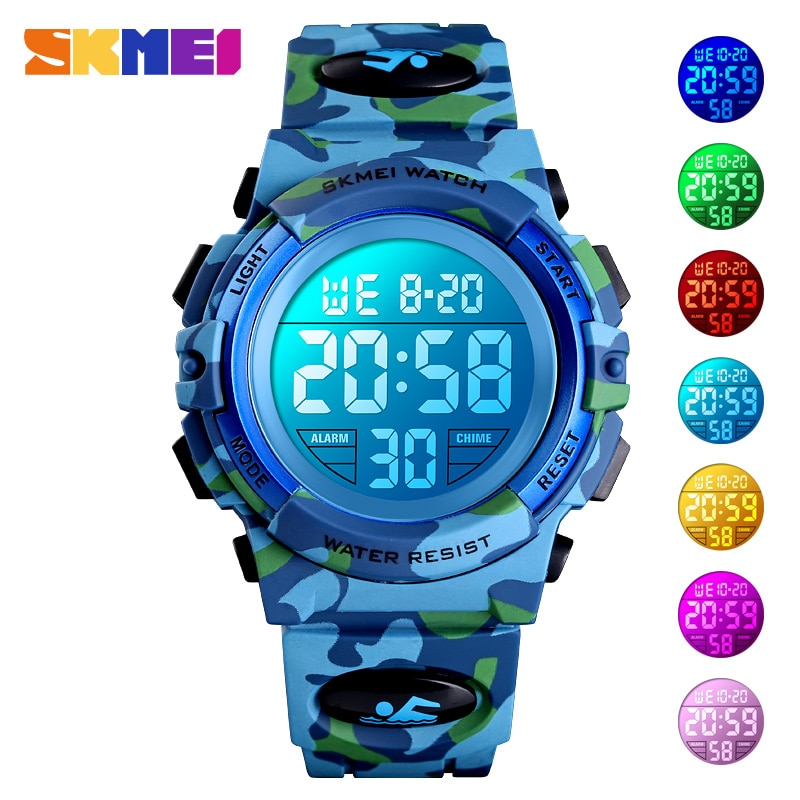 SKMEI Military Kids Sport Watches 50M Waterproof Electronic Wristwatch Stop Watch Clock Children Digital Watch For