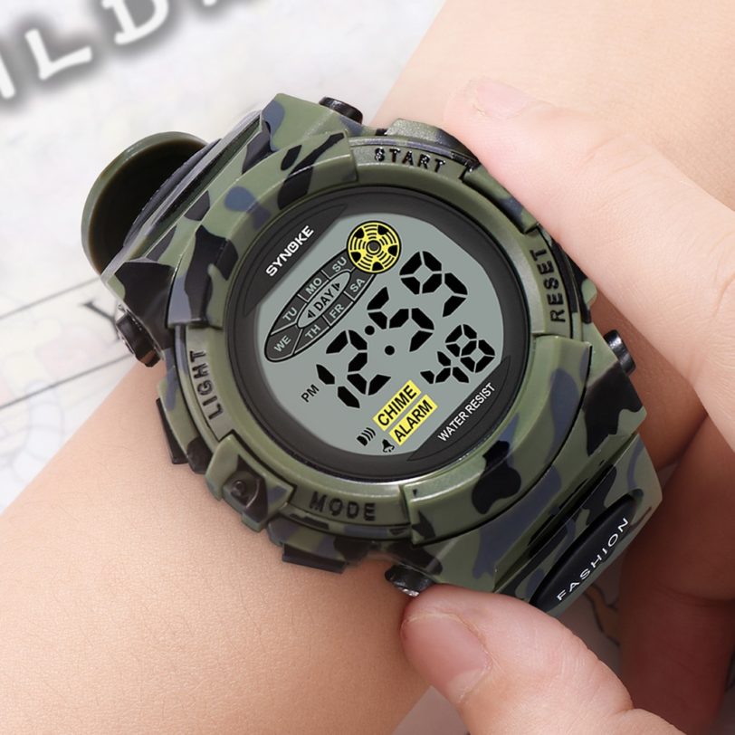 SYNOKE Children Watches Sports Fashion Military Waterproof LED Colorful Lights Kids Watch Camouflage Boys Student Watch Relogio