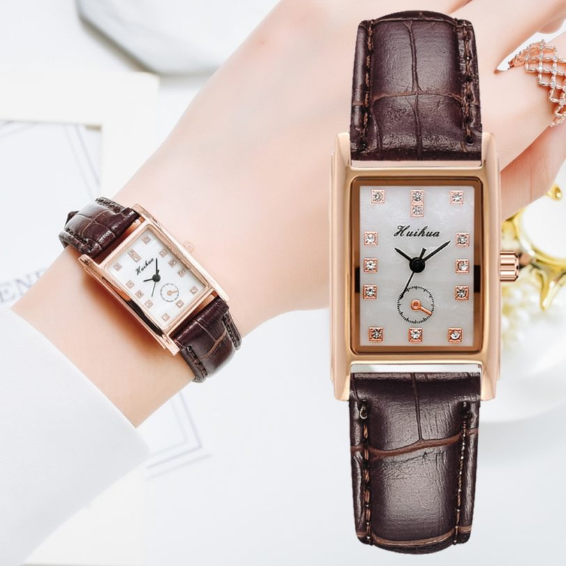 Simple Watch For Women Bracelet Casual Leather Rectangle Ladies Watches Female Quartz Clock Dress Rhinestone Women Wrist Watch