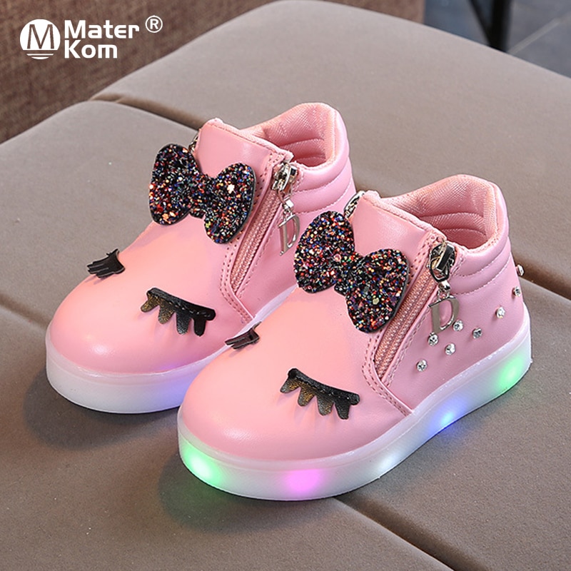 Size 21 30 Children Glowing Sneakers Kid Princess Bow for Girls LED Shoes Cute Baby Sneakers