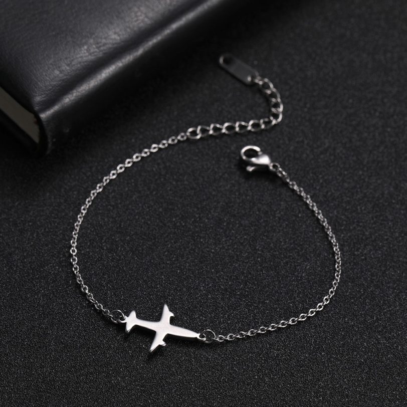 Skyrim Plane Charm Bracelet Stainless Steel Aircraft Airplane Adjustable Chain Link Bracelets Pulsera Jewelry Gift for Women