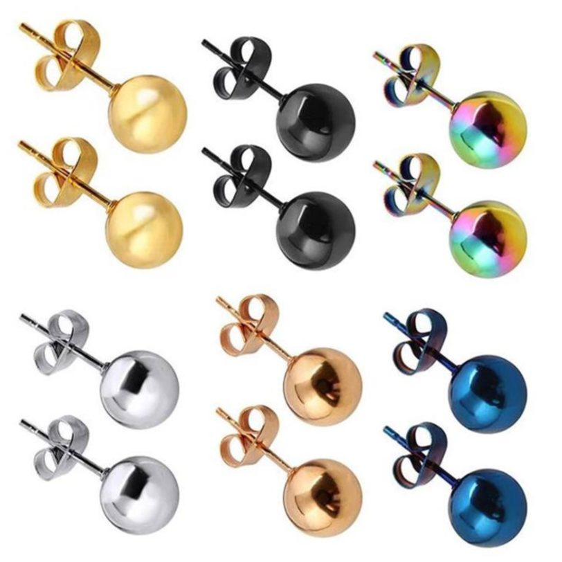 Stainless Steel Ear Post Stud Earrings For Men Women Jewelry Silver Color Ball 2-8mm Dia., 1 Pair