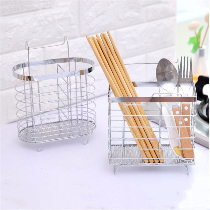 Stainless Steel Rectangular Hanging Utensil Drying Rack Chopsticks Spoons Drainer Basket Flatware Storage Drainer