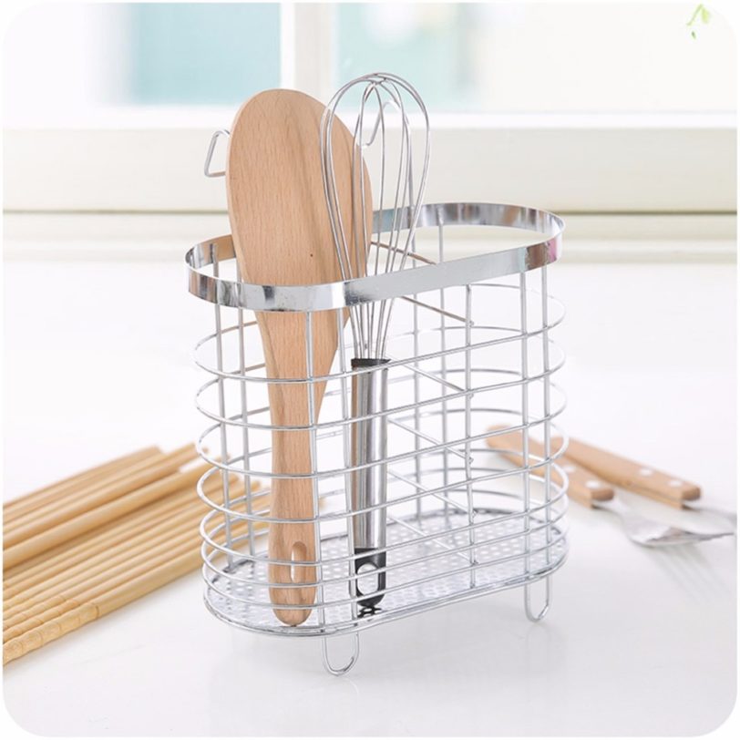 Stainless Steel Rectangular Hanging Utensil Drying Rack Chopsticks Spoons Drainer Basket Flatware Storage Drainer