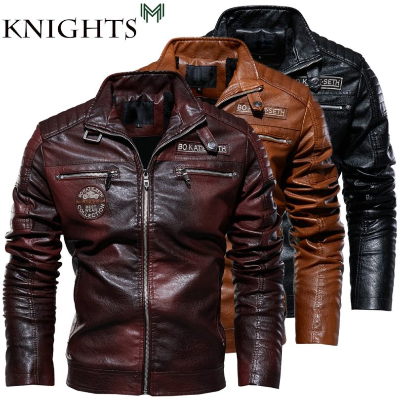 Street Knights Leather Jacket Men Winter Fleece Motorcycle Pu Leahter Jacket Male Stand Collar Casual Windbreaker Slim Coat 4Xl