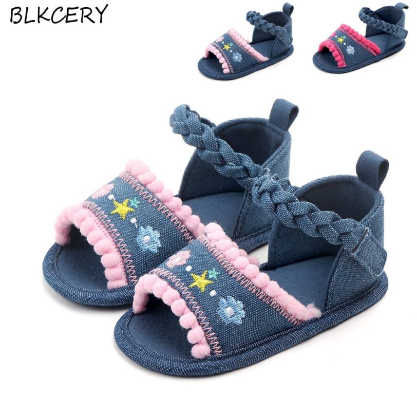 Summer Baby Girl Shoes Cute Infant First Walkers Soft Soled Striped Floral Princess Newborn Footwear Toddler Sandy Shoe 1 Year