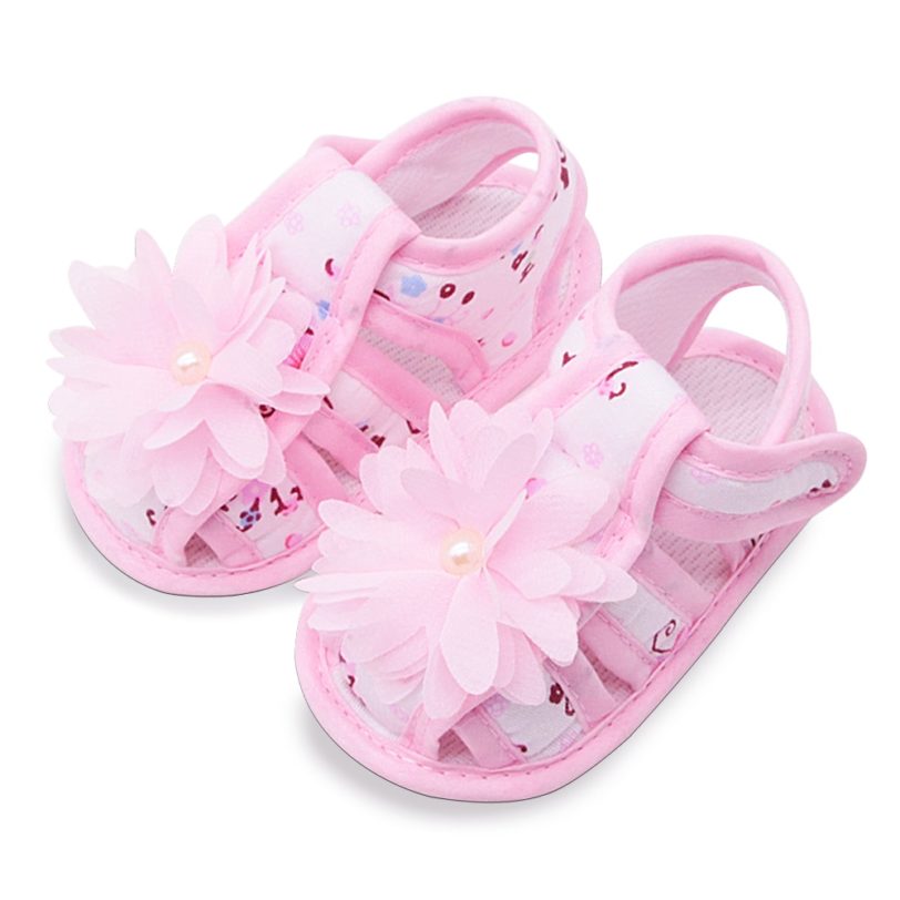 Summer Girl Infant Sandals Cute Flower Anti-Slip Cotton Sole 0-18M Toddler Baby First Walkers Party Gift Princess Pearl Shoes