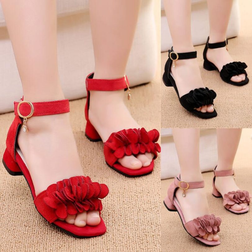 Summer Kids Leather Shoes Girls Wedding Dress Shoes Children Princess Flower Sandals For Girls Casual Dance Shoes Flat Sandals