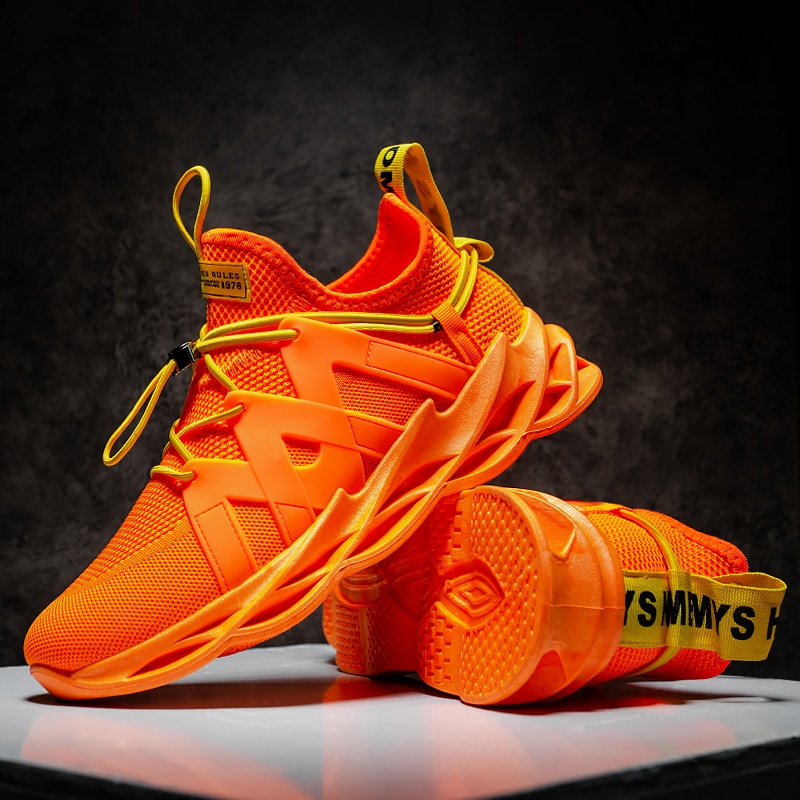 Summer Trendy Orange Men Sneakers 2021 Slip On Shoes Casual Breathable White Mesh Mens Designer Sneakers