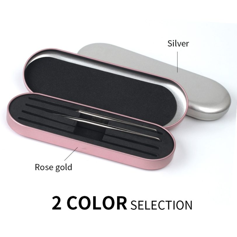 THINKSHOW Pink/Silver Professional Tweezers Tinplate Storage Box Organizer Case for Eyelash Extension Salon Beauty Makeup Tools