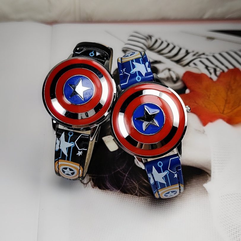 The Avengers Captain America Cartoons Anime Flip Metal quartz watch student boy child Leather watch Super hero boy Watch gift