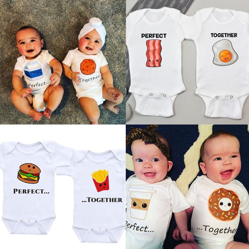 Twin Baby Clothes Twin s Outfits Boys Girls Twin Baby Shower Gift Summer Short Sleeve Bodysuits Brothers/sisters