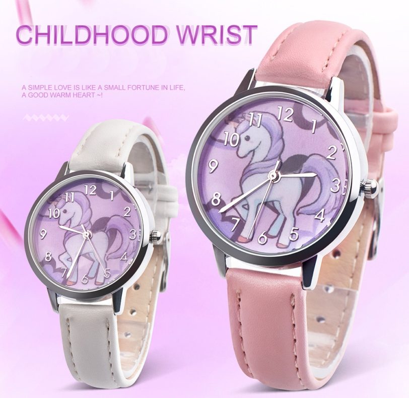 UTHAI CQ17 Kids watches for girls quartz wrist watch child Girl clock Cartoon horse Beast Leather metal strap Multicolor clocks