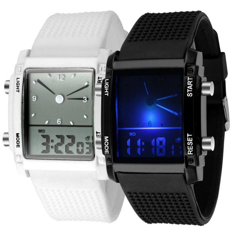 Unisex Watch LED Display Watches Popular Brand Luxury Square Dial Dual Time Day Display Alarm Colorful LED Sports Wrist Watch