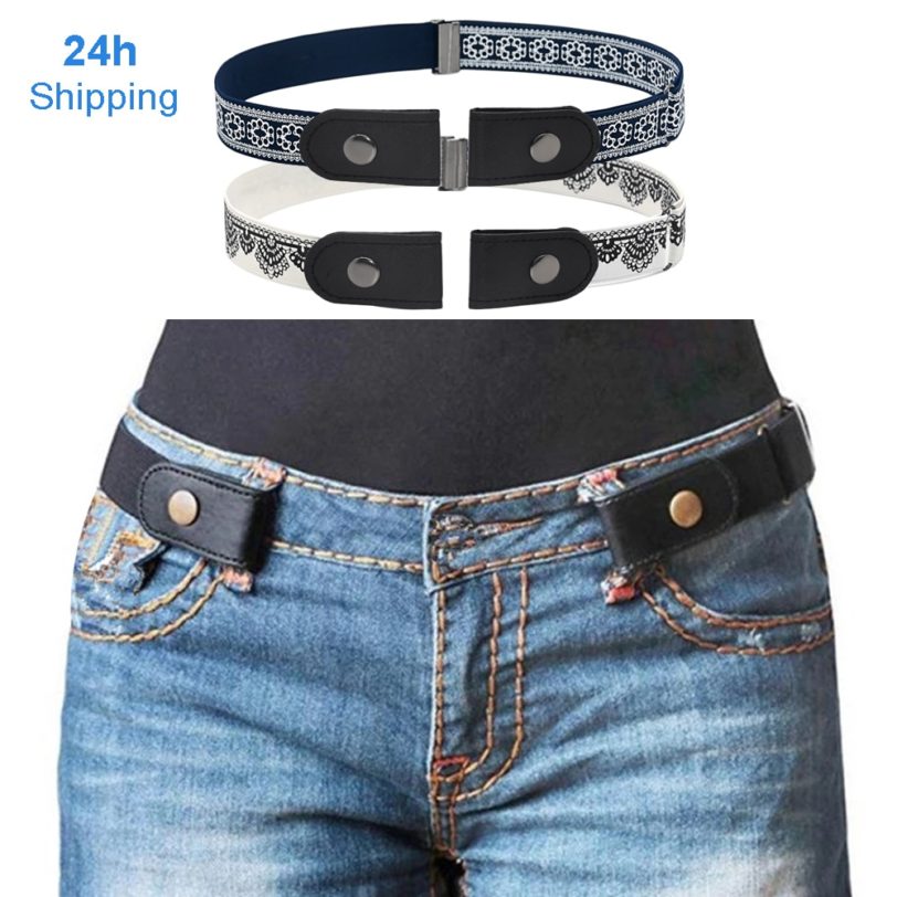 Universal 1 inch No Buckle Stretch Elastic Waist Belt Buckle-Free Belt For Jean Pants Dresses Women Men No Hassle Waist Belt