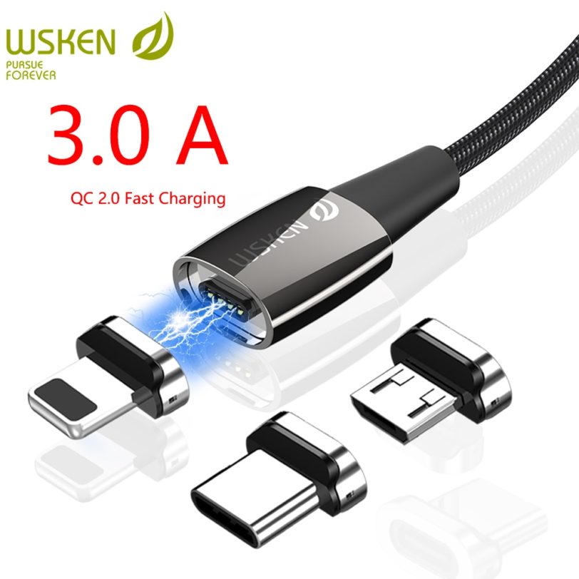 WSKEN X1Pro Magnetic Charging Cable for iPhone Charger Micro USB Cable 3A Fast USB Type C USB C Magnetic Cable Wire Cord Adapter