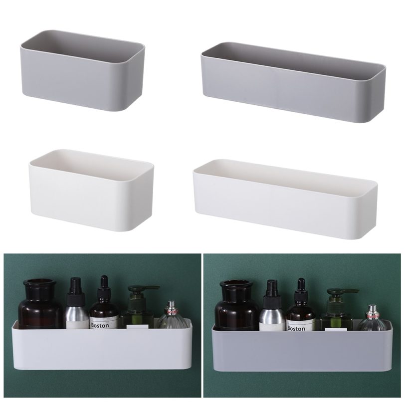 Wall Mounted Cosmetic Storage Box Bathroom Storage Rack Wall Shelf Adhesive Hanger Organizer Remote Control Holder Home Decor