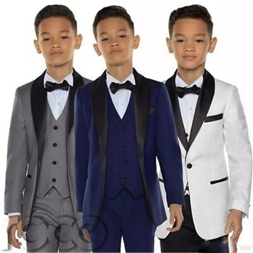 White Boy Suit Set Kids Boy Suits for Weddings Prom Suits Children Formal Dress for Boys Kids Tuxedo (Jacket Pants Vest)