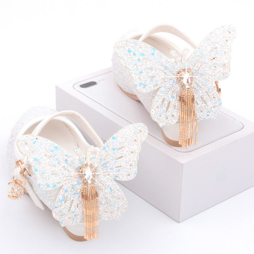 White Flower Girls Shoes Sparkly Kids Sequin Princess Shoes for Birthday Party Solid Colors 4-13 years old Child 8 10 12 Shoes