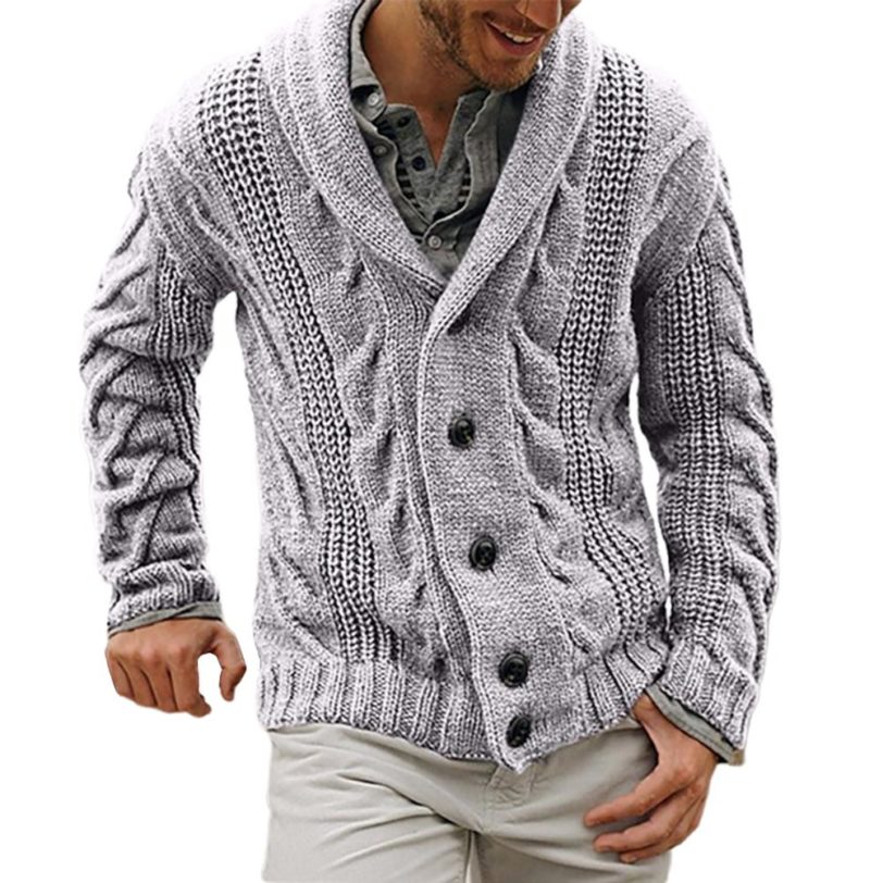 Winter Sweatercoat Autumn Men Solid Color Knitted Sweater Buttons Suit Cardigan Warm Jacket Male Coat