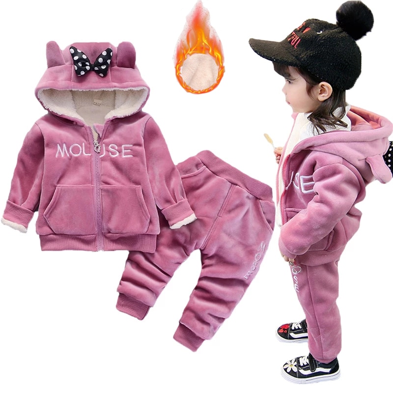 Winter Thick Warm Girls Clothing Set Plush Cotton Suit For Baby Girl Heavy Withstand The Severe