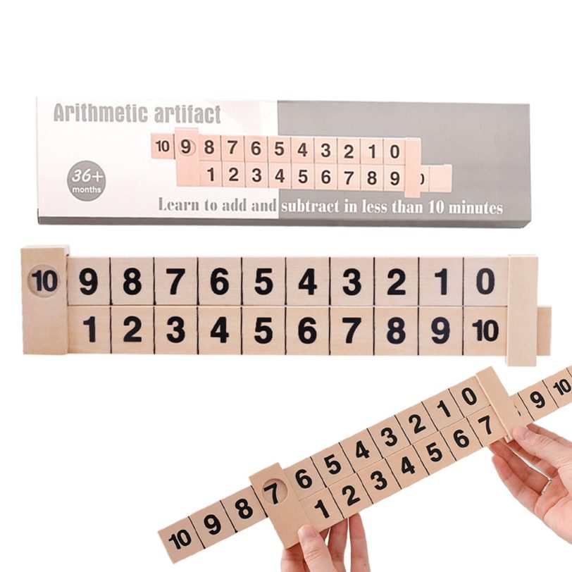 Wooden Math Arithmetic 1 10 Addition Subtract Learning Ruler Scientific Rail Design Ruler Kids Education Toys 1