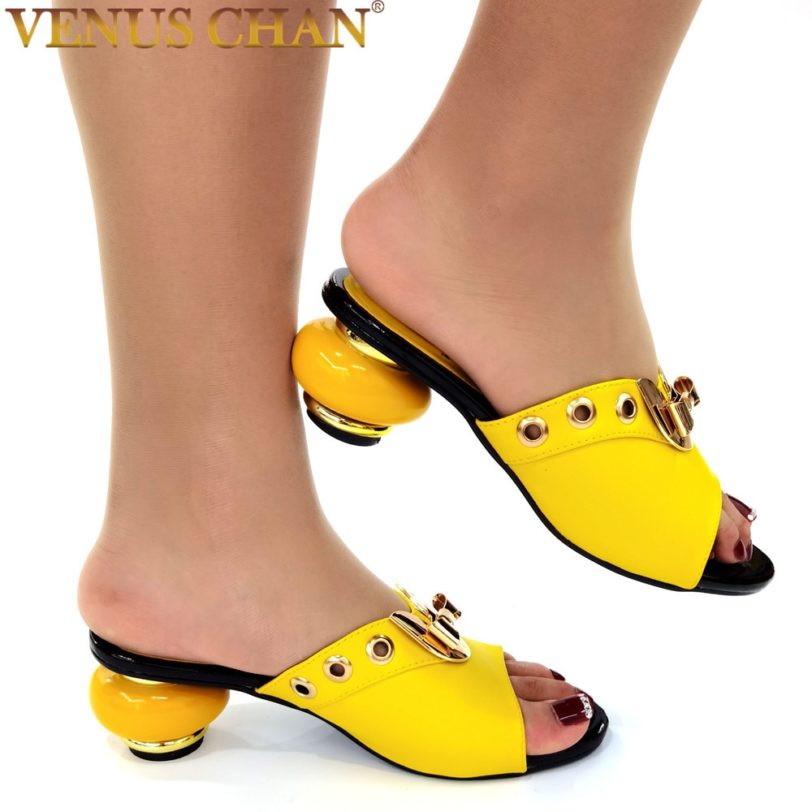 Yellow Color newest Italian shoes without matching bags PU leather comfortable pumps wholesales good price for shoes without bag