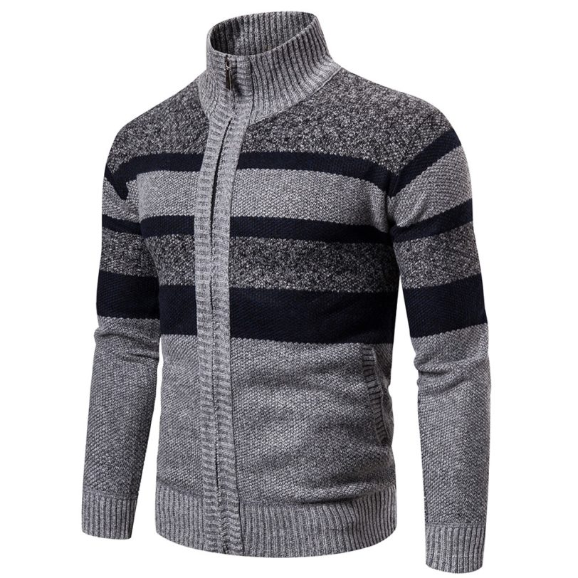 autumn Winter cardigan men striped knitted cardigan men's winter jacket coat zipper cardigan Warm Knitted Sweater