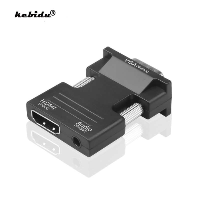 kebidu HDMI-compatible Female to VGA Male Converter 3.5mm Audio Adapter Support 1080P Signal Output Convertor with Audio Cables