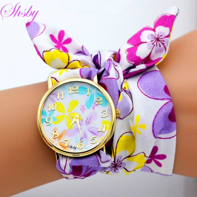 shsby brand unique Ladies flower cloth wristwatch fashion women dress watch high quality fabric watch sweet girls Bracelet watch