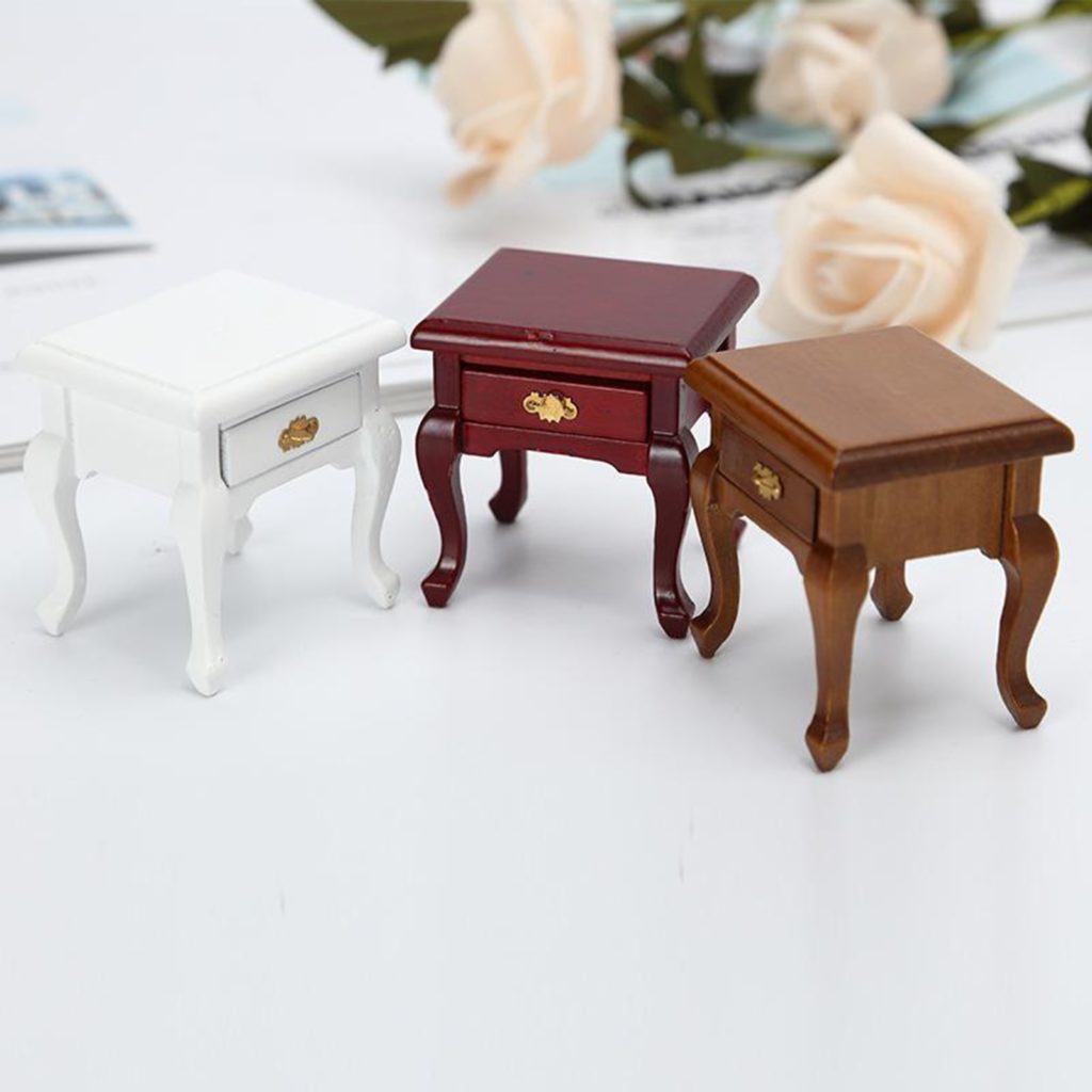 1/12 Dollhouse Miniature Wooden Bedroom Bedside Cabinet Bed Side Table Model Furniture Decor Toys