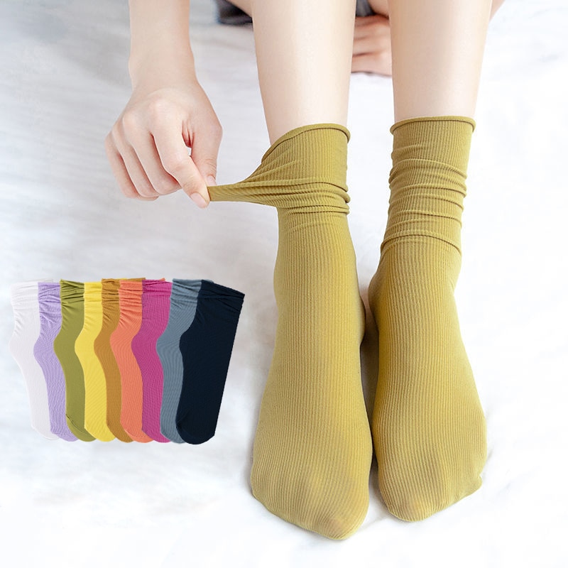 1 2 Pairs Women Girls Thin Loose Socks Pack Harajuku Cute Long Frilly Socks Casual Soft