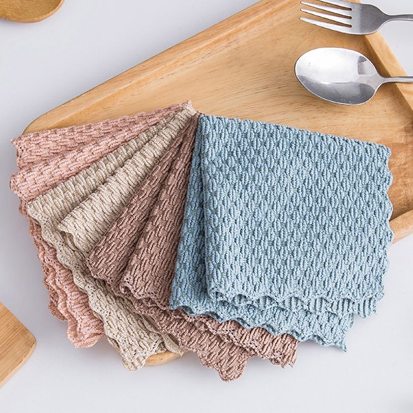 1/5 Pcs Kitchen Anti-grease Wiping Rags Efficient Super Absorbent Microfiber Cleaning Cloth Kitchen Washing Dish Cleaning Towel