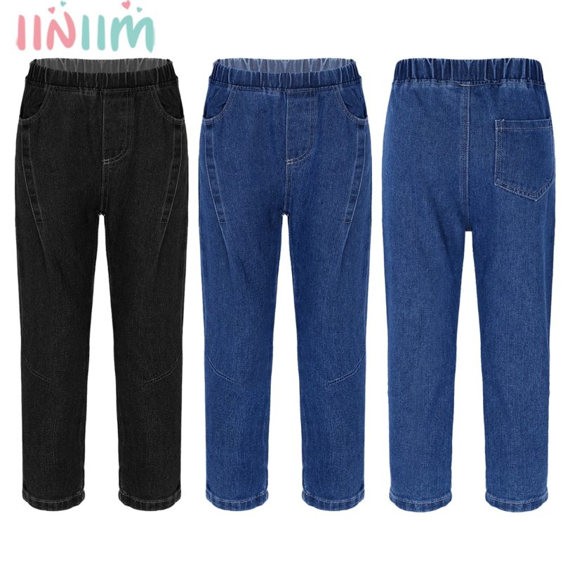 1 6Y Children Jeans Boys Girls Denim Trousers Baby Girls Solid Color Stretchy Casual Denim Pants
