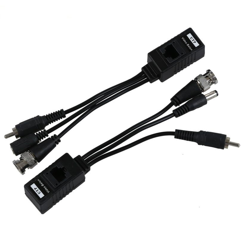1 Pair 3 in 1 Plug BNC Male to RJ45 Audio Video Power Balun Transceiver for 1