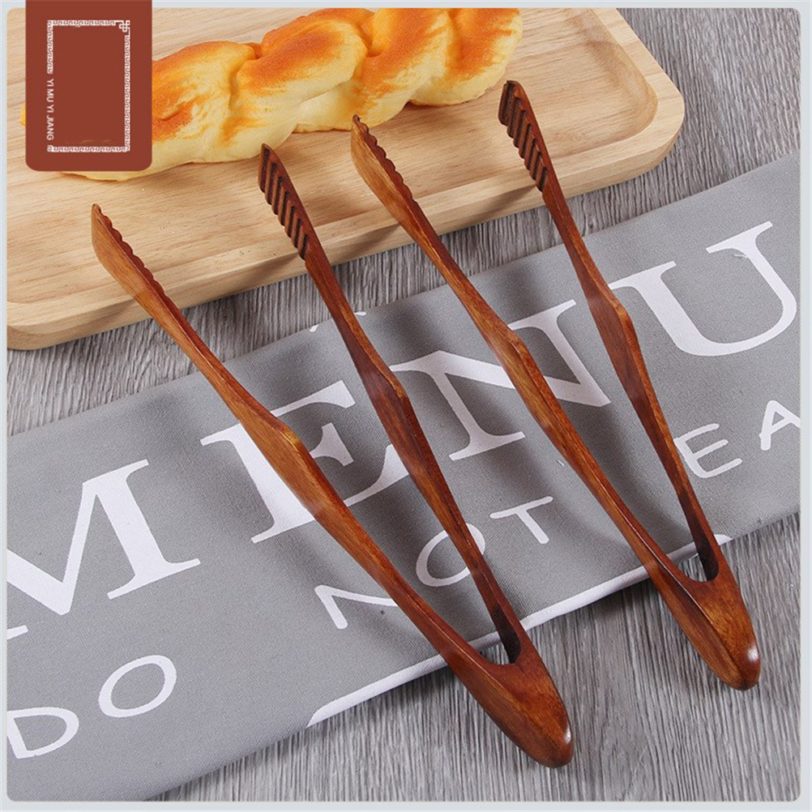 1 pc Wood Food Tongs Barbecue Steak Tongs Bread Dessert Pastry Clip Clamp Buffet Kitchen CookingTools