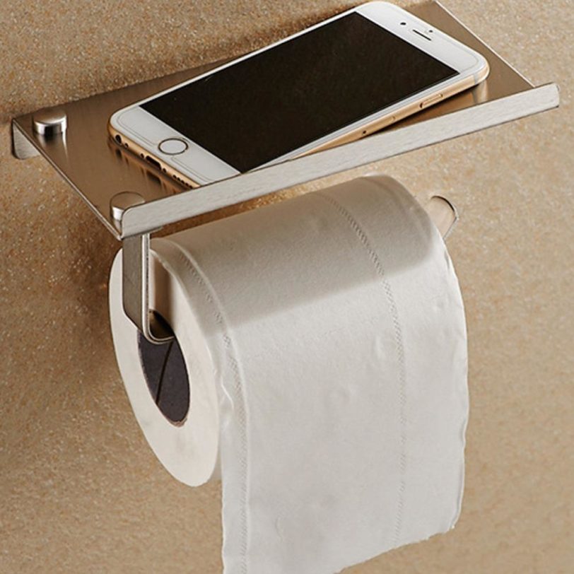 10 Steel Bathroom Toilet Paper Phone Towel Holder with Shelf Bathroom Mobile Phones Towel Rack Paper